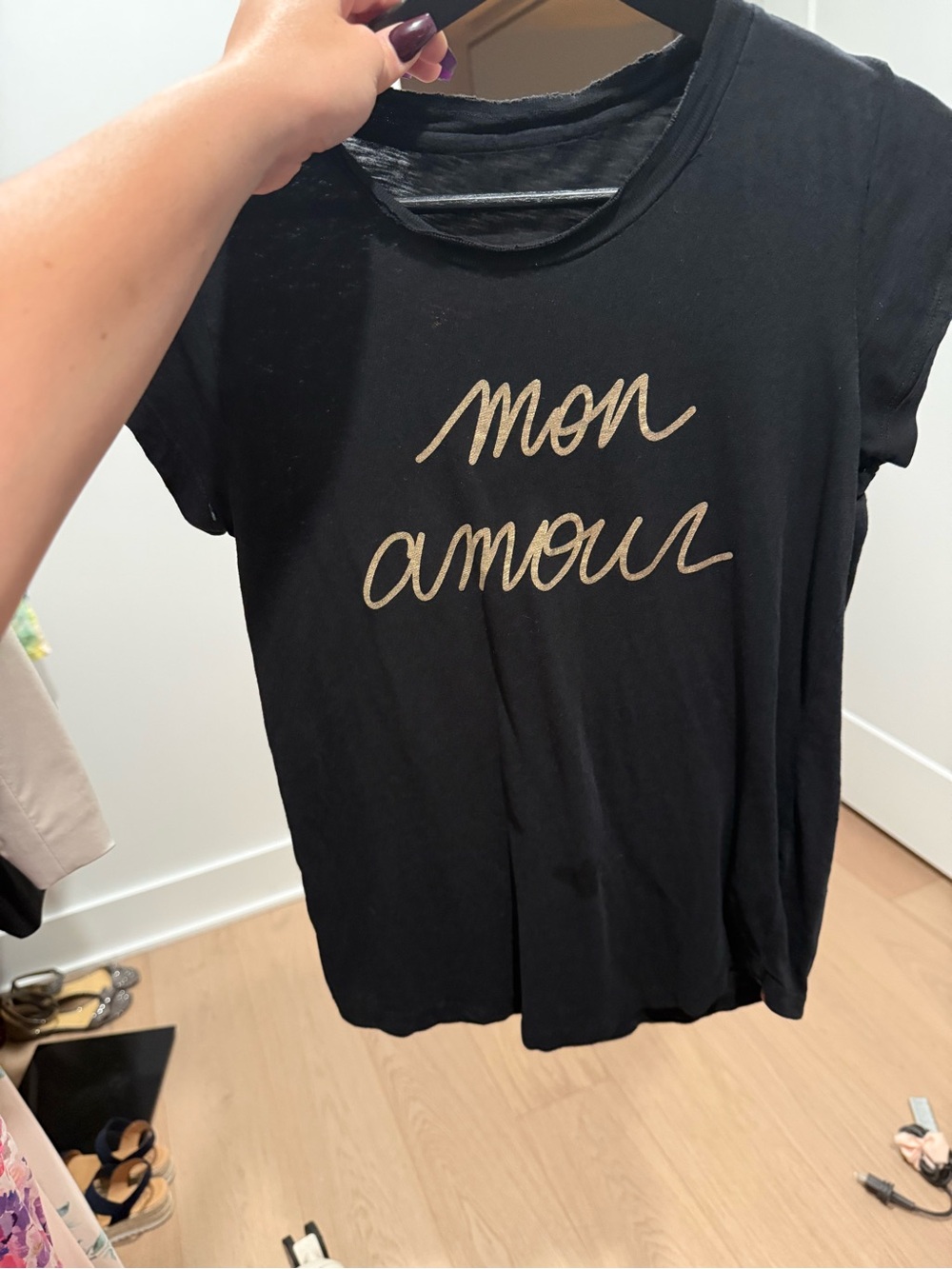 Zadig & Voltaire Black Tee with Gold 'Mon Amour' Script